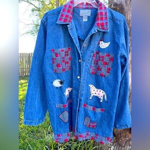 Vintage New Directions women’s size XL denim jacket/farm/animal/appliqué/button